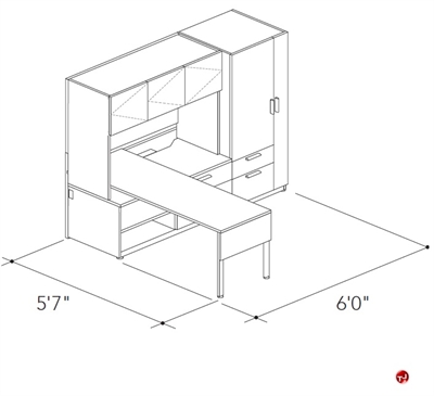 Picture of Abco Keel Contemporary L Shape Office Desk Workstation, Overhead Closed Storage