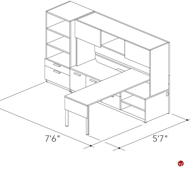 Picture of Abco Keel Contemporary L Shape Office Desk Workstation, Overhead Closed Storage