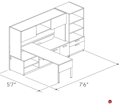 Picture of Abco Keel Contemporary L Shape Office Desk Workstation, Overhead Closed Storage