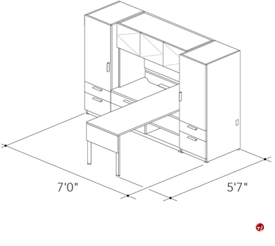 Picture of Abco Keel Contemporary L Shape Office Desk Workstation, Overhead Closed Storage