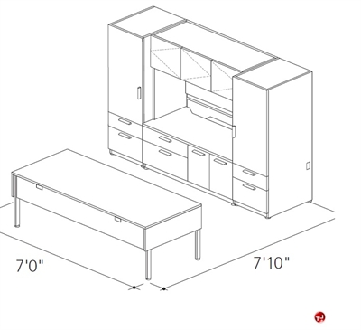 Picture of Abco Keel Contemporary Executive Office Desk Workstation, Storage Credenza