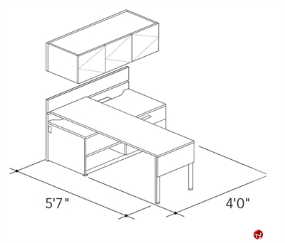 Picture of Abco Keel Contemporary L Shape Office Desk Workstation, Wall Storage