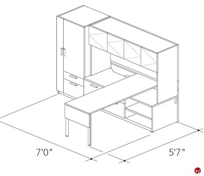 Picture of Abco Keel Contemporary L Shape Office Desk Workstation, Wardrobe Storage