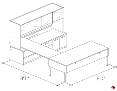 Picture of Abco Keel Contemporary U Shape Office Desk Workstation, Overhead Storage