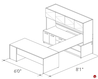 Picture of Abco Keel Contemporary U Shape Office Desk Workstation, Overhead Storage