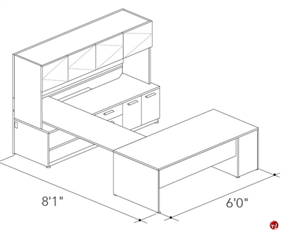 Picture of Abco Keel Contemporary U Shape Office Desk Workstation, Overhead Storage