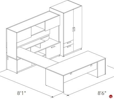 Picture of Abco Keel Contemporary U Shape Office Desk Workstation, Wardrobe Storage Credenza