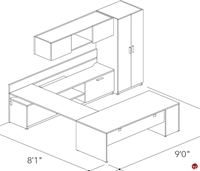 Picture of Abco Keel Contemporary U Shape Office Desk Workstation, Wardrobe Storage Credenza