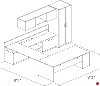 Picture of Abco Keel Contemporary U Shape Office Desk Workstation, Wardrobe Storage Credenza