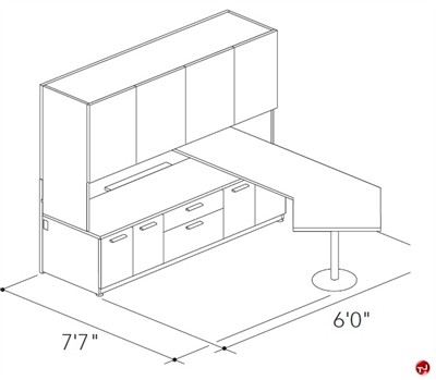 Picture of Abco Keel Contemporary L Shape Office Desk Workstation, Overhead Storage 