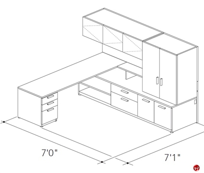 Picture of Abco Keel Contemporary L Shape Office Desk Bench Workstation, Wall Storage