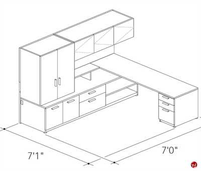 Picture of Abco Keel Contemporary L Shape Office Desk Bench Workstation, Wall Storage