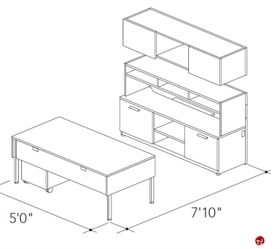 Picture of Abco Keel Contemporary Executive Office Desk Workstation, Credenza Wall Storage