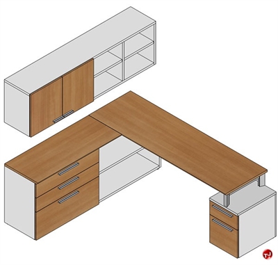 Picture of Milo L Shape Office Desk Workstation, Overehead Storage Cabinet