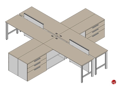 Picture of Milo 4 Person Cluster Bench Teaming Office Desk Workstation