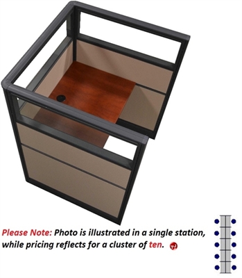 Picture of Cluster of 10 Person Telemarketing Cubicle Workstation, 24" x 60", Glass Header
