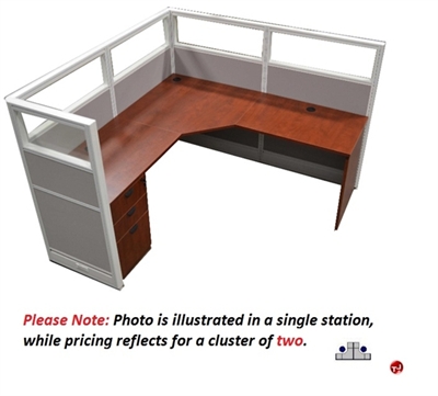 Picture of Cluster of 2 Person L Shape Office Cubicle Workstation, 5' x 5', Glass Headers