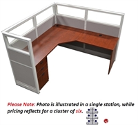 Picture of Cluster of 6 Person L Shape Office Cubicle Workstation, Glass Headers