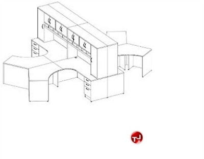 Picture of Peblo 4 Person L Shaped Office Desk Worksation, Overhead Storage