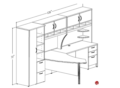 Picture of Peblo 72" L Shape Office Desk Workstation, Overhead Storage with Wardrobe