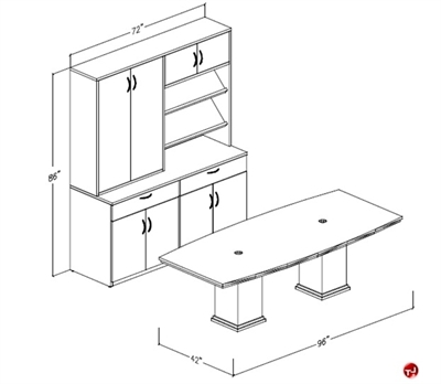 Picture of Peblo 96" Bowtop Conference Table, Storage Credenza