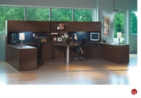 Picture of 2 Person Laminate U Shape Office Desk Workstation, Overhead Storage