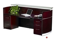 Picture of Contemporary Veneer Reception Desk Workstation,Glass Transaction Counter