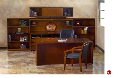 Picture of Veneer Executive Office Desk Workstation,Kneespace Overhead Storage, Bookcase