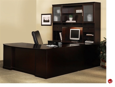 Picture of Veneer U Shape Bowfront Office Desk Workstation,Overhead Storage