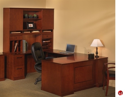 Picture of Veneer U Shape Office Desk Workstation,Overhead Storage