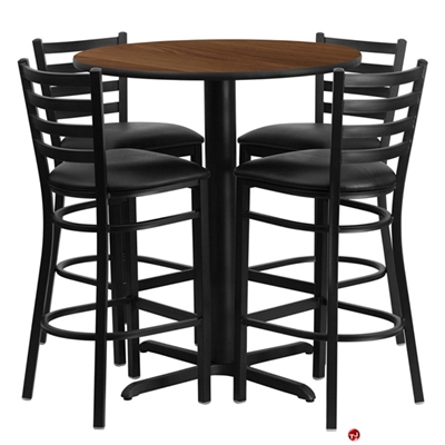 Picture of Cafeteria Dining 30" Round Bar Table with 4 Metal Barstool Chairs