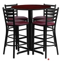 Picture of Cafeteria Dining 30" Round Bar Table with 4 Metal Barstool Chairs