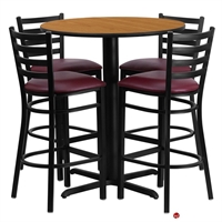 Picture of Cafeteria Dining 30" Round Bar Table with 4 Metal Barstool Chairs