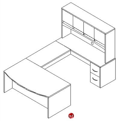 Picture of TRIA U Shape 72" Veneer Office Desk Workstation, Overhead Storage