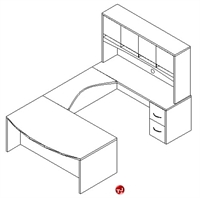 Picture of TRIA U Shape Bowfront 72" Office Desk Workstation, Overhead Storage