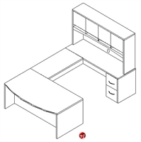 Picture of TRIA U Shape Bowfront 72" Office Desk Workstation, Overhead Storage with Cubbies