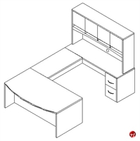 Picture of TRIA U Shape Bowfront 72" Veneer Office Desk Workstation, Overhead Storage