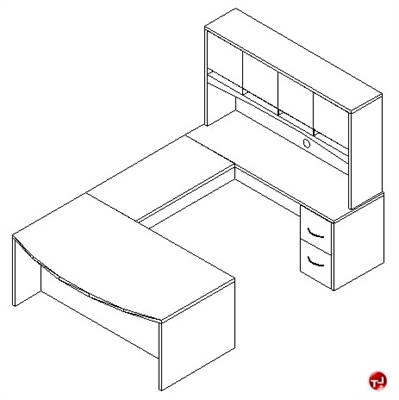 Picture of TRIA U Shape Bowfront 72" Veneer Office Desk Workstation, Overhead Storage