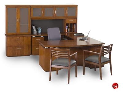 Picture of TRIA U Shape Contemporary Veneer 72" Desk, Overhead Storage, Lateral File Bookcase