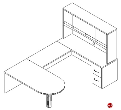 Picture of TRIA U Shape D Top 72" Veneer Office Desk Workstation, Overhead Storage