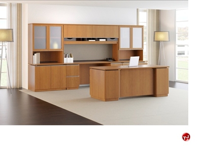 Picture of Bush Milano2 Executive Office Desk Workstation, Glass Door Storage Credenza