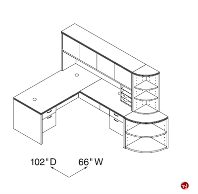 Picture of Peblo 66" L Shape Office Desk Workstation, Overhead Storage
