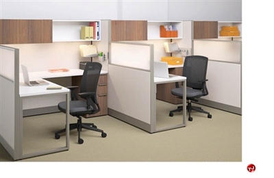 Picture of Peblo 2 Person Cluster L Shape Cubicle Workstation, Electrified