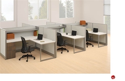 Picture of Peblo Cluster of 6 Person Cubicle Desk Workstation, Electrified