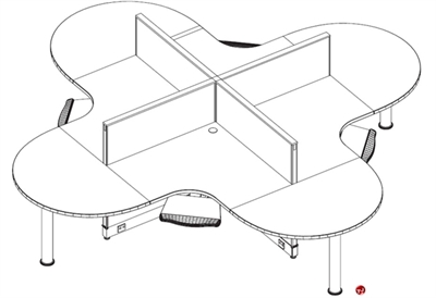 Picture of Peblo Cluster of 4 Person Teaming Workstation, Electrified