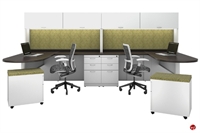 Picture of Cluster of 4 Person L Shape Steel Office Desk Workstation, Overhead Storage