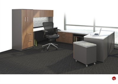 Picture of U Shape Steel Office Desk Workstation, Wardrobe, Closed Overhead Storage