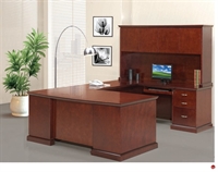 Picture of Veneer U Shape Bowfront Office Desk Workstation, Closed Overhead Storage Hutch