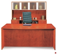 Picture of Veneer Bowfront Office Desk Workstation, Kneespace Credenza Glass Door Ovehead Storage