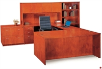 Picture of Veneer U Shape Bowfront Office Desk Workstation, Open Bookcase, Lateral File Storage